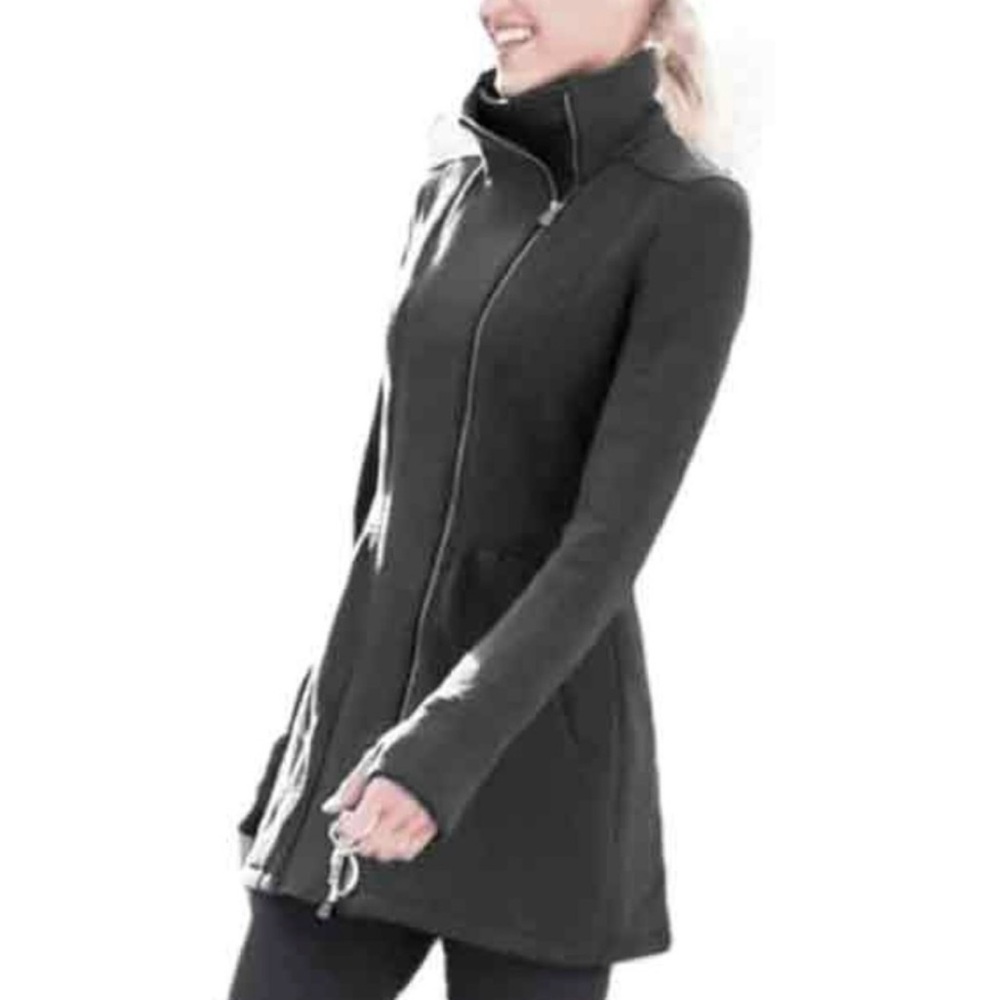 Athleta, cherry Creek jacket, fleece, asymmetrical, front zip pockets, high neck